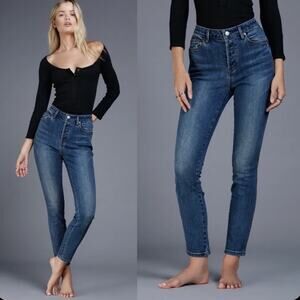 Free People Payton Hi Rise Button Fly Skinny Jeans Dark Wash Size 27